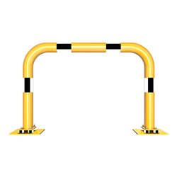 Schake Schutzbügel Ø76 mm, Breite 1000 mm, Höhe über Flur 650mm, gelb / schwarz, elastisch neigbar + Bodenplatte 220x220mm