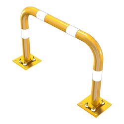 Schake Schutzbügel Ø76 mm, Breite 1000 mm, Höhe über Flur 650mm, gelb / schwarz, elastisch neigbar + Bodenplatte 220x220mm