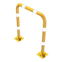 Schake Schutzbügel Ø76 mm, Breite 1000 mm, Höhe über Flur 1150 mm, gelb / schwarz, elastisch neigbar + Bodenplatte 220x220mm