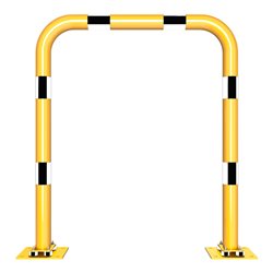 Schake Schutzbügel Ø76 mm, Breite 1000 mm, Höhe über Flur 1150 mm, gelb / schwarz, elastisch neigbar + Bodenplatte 220x220mm