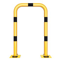 Schake Schutzbügel Ø76 mm, Breite 750 mm, Höhe über Flur 1150 mm, gelb / schwarz, elastisch neigbar + Bodenplatte 220x220mm