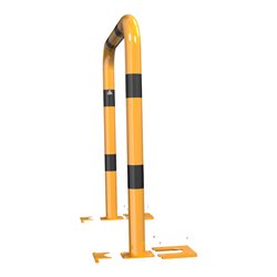 Schake Schutzbügel Ø76 mm, Breite 1000 mm, Höhe über Flur 650mm, gelb / schwarz, abnehmbar + Bodenplatte 160x180mm