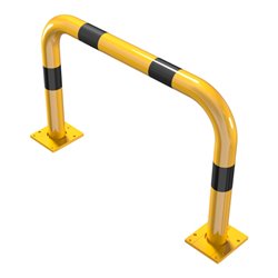 Schake Schutzbügel Ø76 mm, Breite 1000 mm, Höhe über Flur 650mm, gelb / schwarz, abnehmbar + Bodenplatte 160x180mm