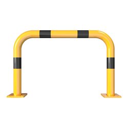 Schake Schutzbügel Ø76 mm, Breite 1000 mm, Höhe über Flur 650mm, gelb / schwarz, abnehmbar + Bodenplatte 160x180mm