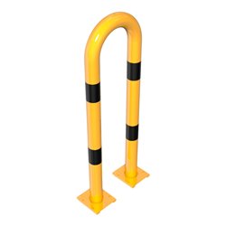 Schake Schutzbügel Ø76 mm, Breite 400 mm, Höhe über Flur 1150mm, gelb / schwarz, abnehmbar + Bodenplatte 160x180mm