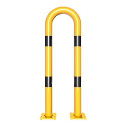 Schake Schutzbügel Ø76 mm, Breite 400 mm, Höhe über Flur 1150mm, gelb / schwarz, abnehmbar + Bodenplatte 160x180mm