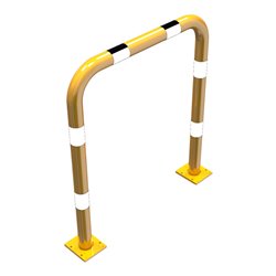 Schake Schutzbügel Ø76 mm, Breite 1000 mm, Höhe über Flur 1150mm, gelb / schwarz, abnehmbar + Bodenplatte 160x180mm