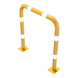 Schake Schutzbügel Ø76 mm, Breite 1000 mm, Höhe über Flur 1150mm, gelb / schwarz, abnehmbar + Bodenplatte 160x180mm