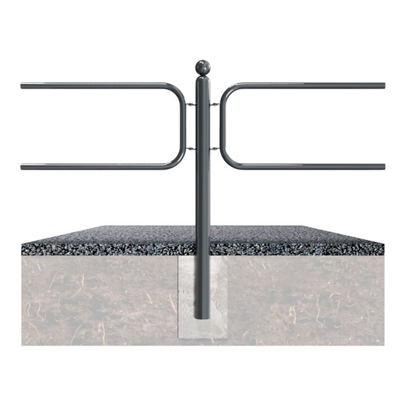 Schake Absperrstilpfosten für Rahmenelement Typ 478B, ortsfest, zum Einbetonieren, Ø 76mm + Kugelkopf, beschichtet, + 4 Anschlus