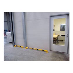 Schake Rammschutz, Bügel Stahlrundrohr Ø 60mm, zum Aufdübeln Bodenplatte 100x150 mm gelb pulverbeschichtet + schwarzen Streifen,