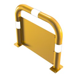 Schake Schutzbügel + Unterfahrschutz Ø76 mm, Breite 750 mm, Höhe über Flur 650mm, gelb / schwarz, zum Aufdübeln