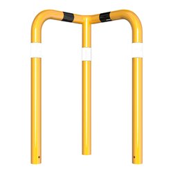 Schake Rammschutzwinkel 90° Stahlrohr Ø 76 mm gelb pulverbeschichtet + schwarzen Warnstreifen Breite: 600 mm, Höhe Überflur: 650