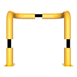 Schake Rammschutzbügel Doppelbügel, vertiefte Ausführung Gesamttiefe: ca. 350mm + 2 Standpfosten gelb/schwarz Breite: 750 mm, Hö