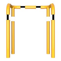 Schake Rammschutzbügel Doppelbügel, Gesamttiefe 400 mm + 4 Standpfosten gelb/schwarz Breite: 1000 mm, Höhe Überflur: 650 mm zum 