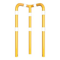 Schake Rammschutzwinkel 90° Stahlrohr Ø 76 mm gelb pulverbeschichtet + schwarzen Warnstreifen Breite: 600 mm, Höhe Überflur: 115