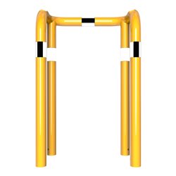 Schake Rammschutzbügel Doppelbügel, Gesamttiefe 400 mm + 4 Standpfosten gelb/schwarz Breite: 750 mm, Höhe Überflur: 650 mm zum E