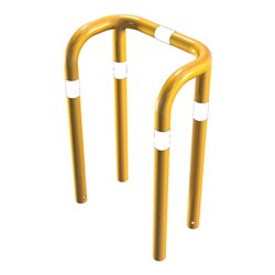 Schake Rammschutzbügel Doppelbügel, Gesamttiefe 400 mm + 4 Standpfosten gelb/schwarz Breite: 750 mm, Höhe Überflur: 650 mm zum E