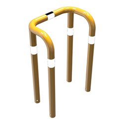 Schake Rammschutzbügel Doppelbügel, Gesamttiefe 400 mm + 4 Standpfosten gelb/schwarz Breite: 750 mm, Höhe Überflur: 650 mm zum E