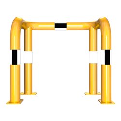 Schake Rammschutzbügel Doppelbügel, Gesamttiefe 400 mm + 4 Standpfosten gelb/schwarz Breite: 750 mm, Höhe Überflur: 650 mm zum A