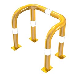 Schake Rammschutzbügel Doppelbügel, Gesamttiefe 400 mm + 4 Standpfosten gelb/schwarz Breite: 750 mm, Höhe Überflur: 650 mm zum A