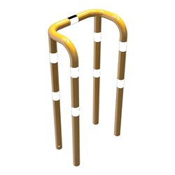 Schake Rammschutzbügel Doppelbügel, Gesamttiefe 400 mm + 4 Standpfosten gelb/schwarz Breite: 750 mm, Höhe Überflur: 1150 mm zum 