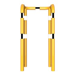 Schake Rammschutzbügel Doppelbügel, Gesamttiefe 400 mm + 4 Standpfosten gelb/schwarz Breite: 750 mm, Höhe Überflur: 1150 mm zum 