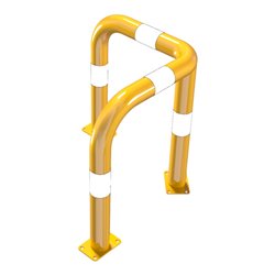 Schake Rammschutzwinkel 90° Stahlrohr Ø 76 mm gelb pulverbeschichtet + schwarzen Warnstreifen Breite: 600 mm, Höhe Überflur: 650