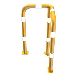 Schake Rammschutzwinkel 90° Stahlrohr Ø 76 mm gelb pulverbeschichtet + schwarzen Warnstreifen Breite: 600 mm, Höhe Überflur: 115