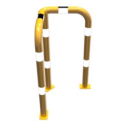 Schake Rammschutzwinkel 90° Stahlrohr Ø 76 mm gelb pulverbeschichtet + schwarzen Warnstreifen Breite: 600 mm, Höhe Überflur: 115