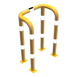 Schake Rammschutzbügel Doppelbügel, Gesamttiefe 400 mm + 4 Standpfosten gelb/schwarz Breite: 750 mm, Höhe Überflur: 1150 mm zum 