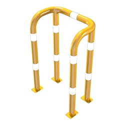 Schake Rammschutzbügel Doppelbügel, Gesamttiefe 400 mm + 4 Standpfosten gelb/schwarz Breite: 750 mm, Höhe Überflur: 1150 mm zum 