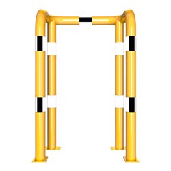 Schake Rammschutzbügel Doppelbügel, Gesamttiefe 400 mm + 4 Standpfosten gelb/schwarz Breite: 750 mm, Höhe Überflur: 1150 mm zum 