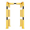 Schake Rammschutzbügel Doppelbügel, Gesamttiefe 400 mm + 4 Standpfosten gelb/schwarz Breite: 750 mm, Höhe Überflur: 1150 mm zum 