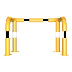 Schake Rammschutzbügel Doppelbügel, Gesamttiefe 400 mm + 4 Standpfosten gelb/schwarz Breite: 1000 mm, Höhe Überflur: 650 mm zum 