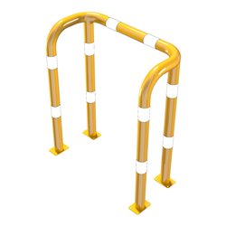 Schake Rammschutzbügel Doppelbügel, Gesamttiefe 400 mm + 4 Standpfosten gelb/schwarz Breite: 1000 mm, Höhe Überflur: 1150 mm zum