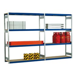 Regalwerk EMIL-Weitspannregal Holzpaneel Anbaufeld HxBxT 2500x2570x400 mm 4 Ebenen RAL5010