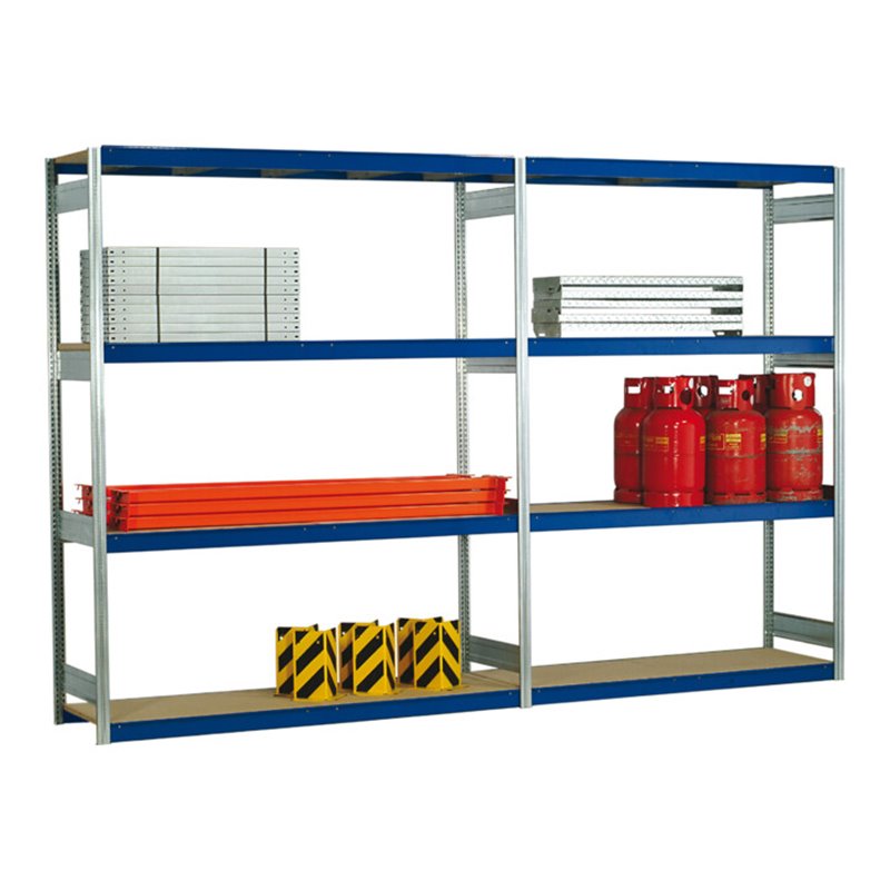 Regalwerk EMIL-Weitspannregal Holzpaneel Grundfeld HxBxT 3000x2010x800 mm 4 Ebenen RAL5010