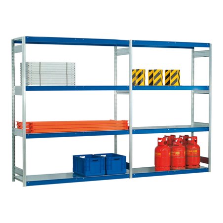 Regalwerk EMIL-Weitspannregal Stahlpaneel Grundfeld HxBxT 2500x2570x800mm mit 4 Fachebenen