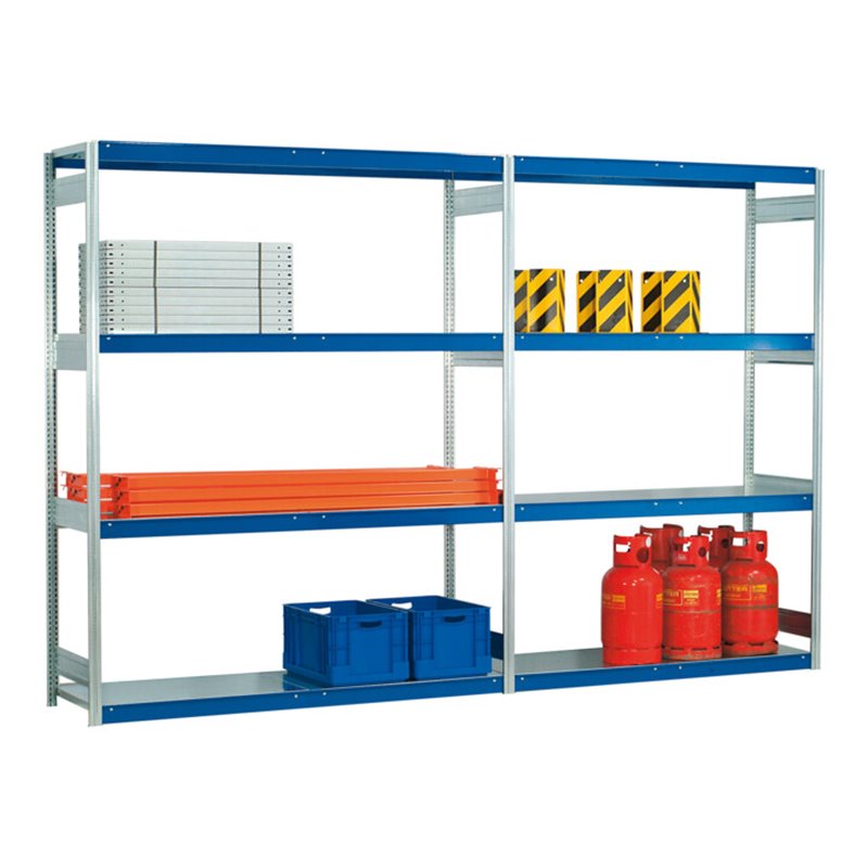 Regalwerk EMIL-Weitspannregal Stahlpaneel Grundfeld HxBxT 2500x2570x600mm mit 4 Fachebenen