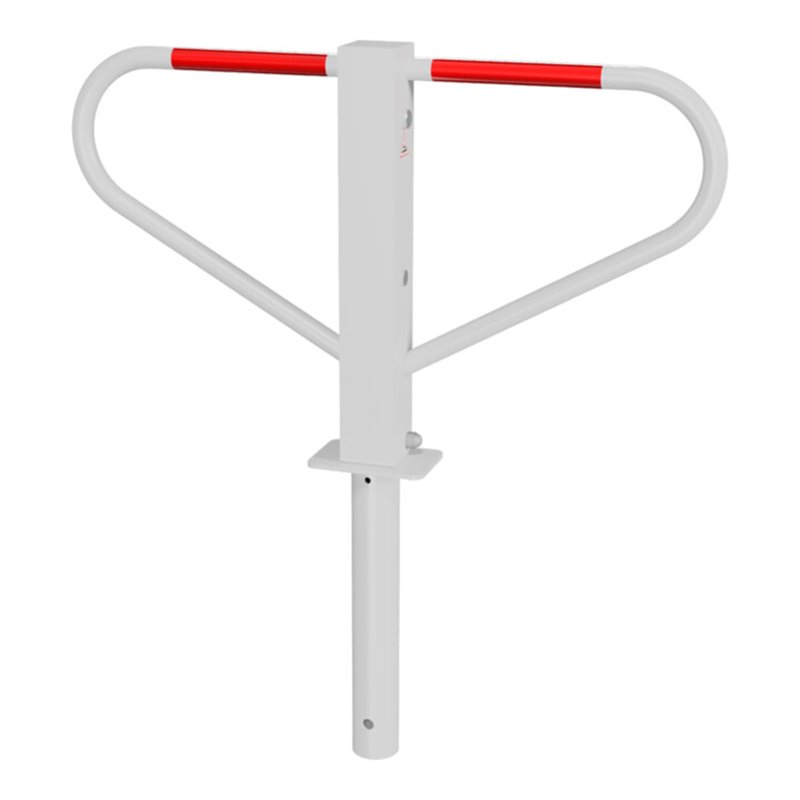 Schake Parkplatzsperre Typ 40771, umlegbar, 70x70mm, Überflur 500mm, + Rundrohrbügeln, Gesamtbreite 800mm + Rund, Zylinderschloß