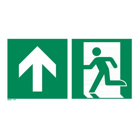 Rettungszeichen Notausgang geradeaus, durch die Tür oder aufwärts, Typ: 12600