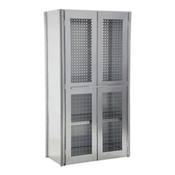 Regalwerk BERT-Werkstatt-Regalschrank mit Gitterflügeltüre Anbaufeld HxBxT 2000x1005x500mm