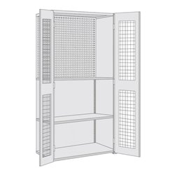 Regalwerk BERT-Werkstatt-Regalschrank mit Gitterflügeltüre Anbaufeld HxBxT 2000x1005x500mm