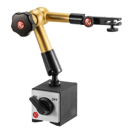 HG Hydraulisches Magnet-Messstativ (mit Fuß) mit mechanischer Feineinstellung am Uhrenhalter, Ausladung: 220 mm