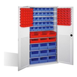 C+P Magazinschrank mit 106 Sichtlagerkästen, H1950xB1100xT535mm Front Lichtgrau Korpus Lichtgrau