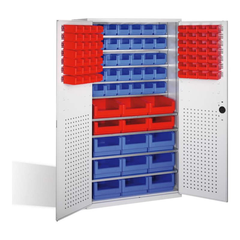 C+P Magazinschrank mit 106 Sichtlagerkästen, H1950xB1100xT535mm Front Lichtgrau Korpus Lichtgrau