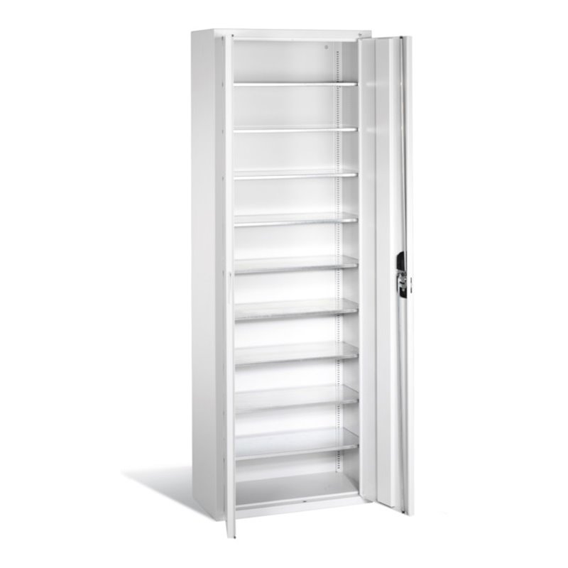 C+P Magazinschrank mit 9 Böden zur Aufnahme von Sichtlagerkästen, H1980xB700xT300mm Front Lichtgrau Korpus Lichtgrau