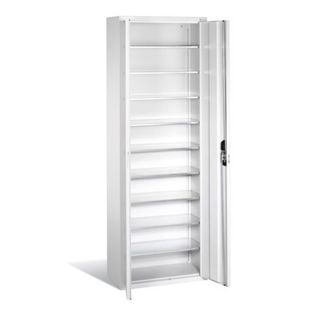 C+P Magazinschrank mit 9 Böden zur Aufnahme von Sichtlagerkästen, H1980xB700xT300mm Front Lichtgrau Korpus Lichtgrau