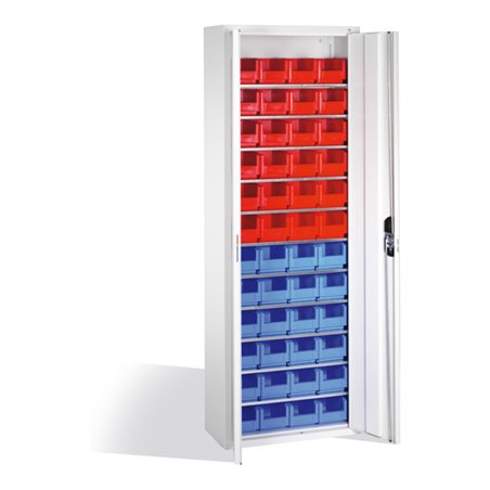 C+P Magazinschrank mit 48 Sichtlagerkästen, H1980xB700xT300mm Front Lichtgrau Korpus Lichtgrau