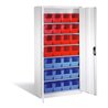 C+P Magazinschrank mit 28 Sichtlagerkästen, H1980xB1000xT420mm Front Lichtgrau Korpus Lichtgrau